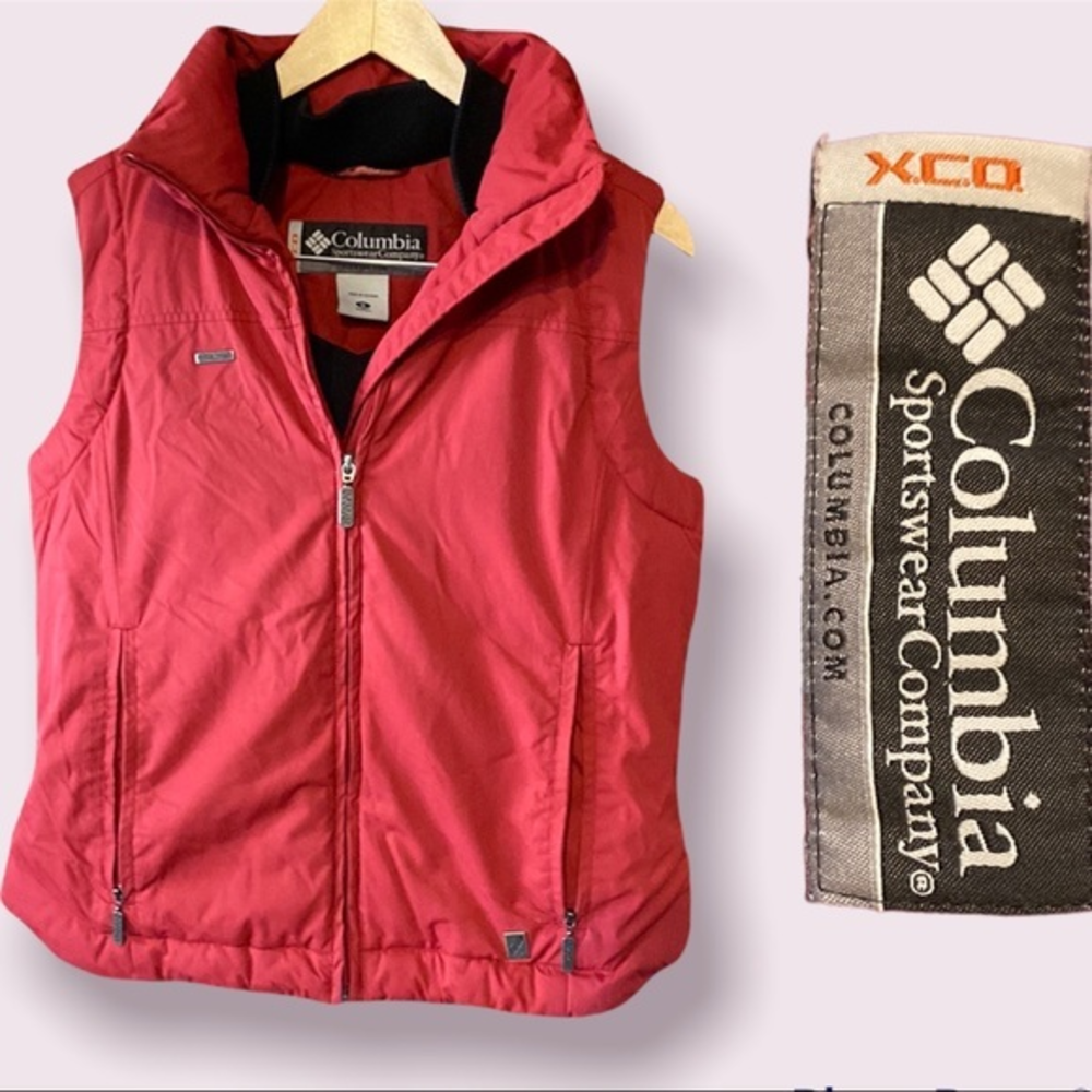 Columbia Down Puffer Vest Women’s Medium Red Lightweight Packable Outdoor